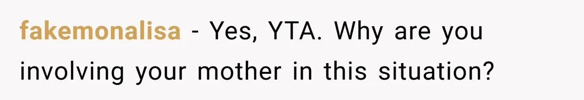 fakemonalisa − Yes, YTA. Why are you involving your mother in this situation?