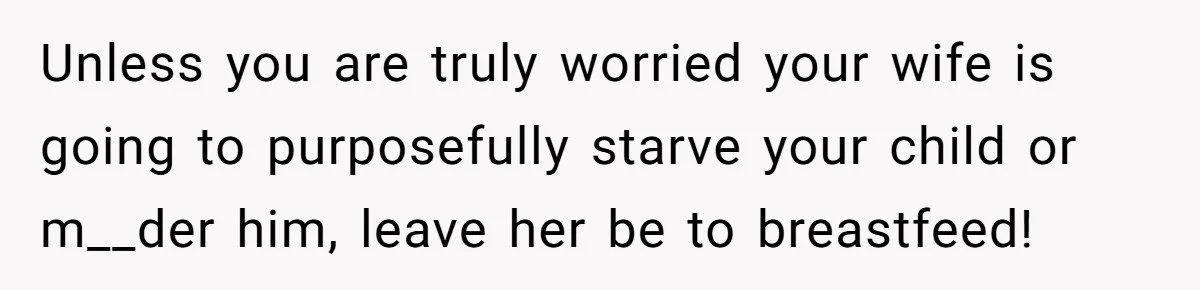 Unless you are truly worried your wife is going to purposefully starve your child or m__der him, leave her be to breastfeed!