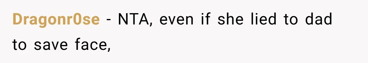 Dragonr0se − NTA, even if she lied to dad to save face,