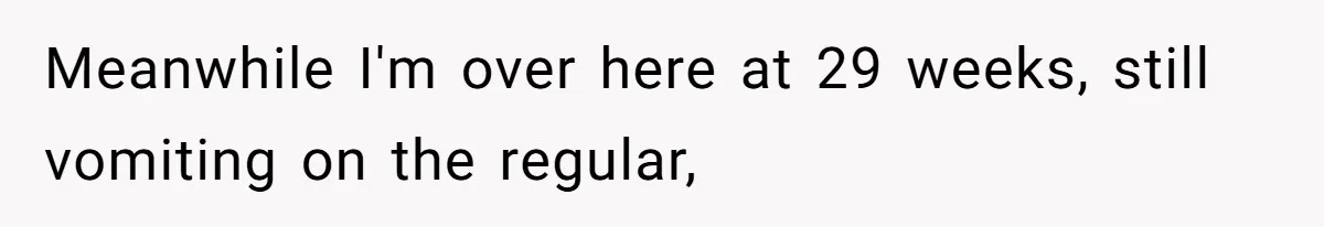 Meanwhile I'm over here at 29 weeks, still vomiting on the regular,