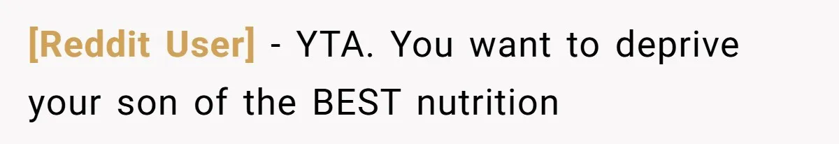 [Reddit User] − YTA. You want to deprive your son of the BEST nutrition