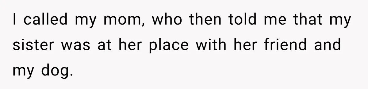 I called my mom, who then told me that my sister was at her place with her friend and my dog.
