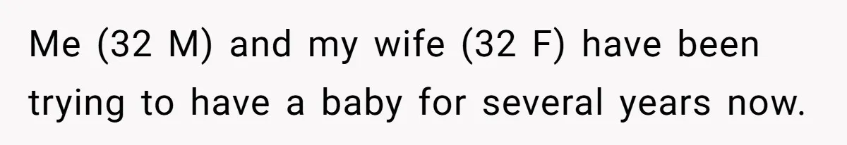 Me (32 M) and my wife (32 F) have been trying to have a baby for several years now.