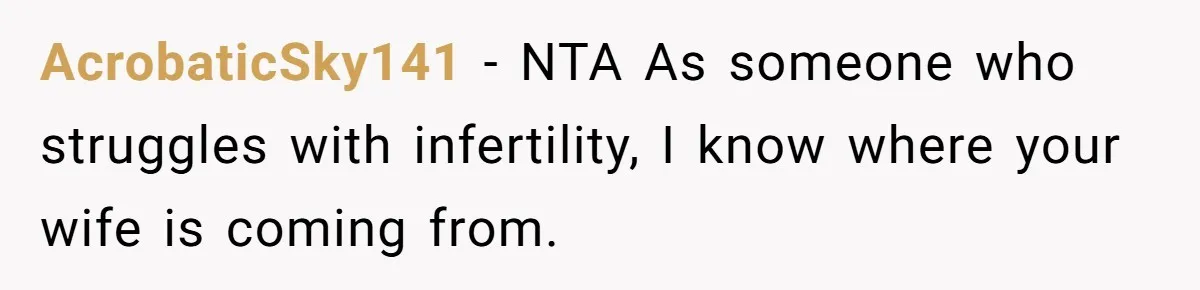 AcrobaticSky141 − NTA As someone who struggles with infertility, I know where your wife is coming from.