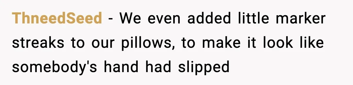 Little Sister Gets Perfect Payback After Relentless Sleepover Pranks ThneedSeed - We even added little marker streaks to our pillows, to make it look like somebody's hand had slipped