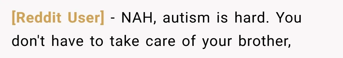 [Reddit User] − NAH, autism is hard. You don't have to take care of your brother,