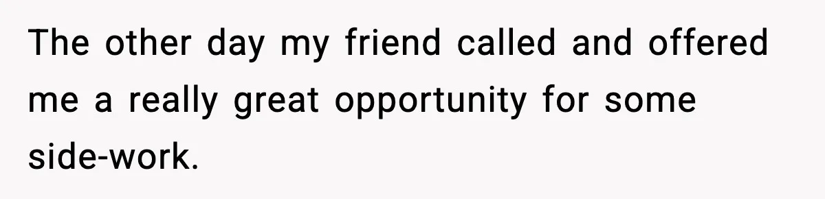 The other day my friend called and offered me a really great opportunity for some side-work.