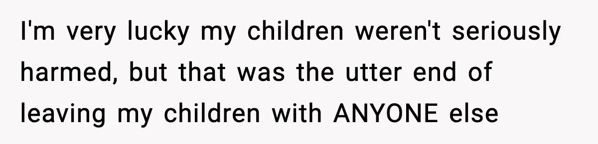 I'm very lucky my children weren't seriously harmed, but that was the utter end of leaving my children with ANYONE else