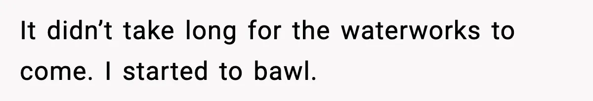 It didn’t take long for the waterworks to come. I started to bawl.