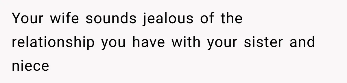 Your wife sounds jealous of the relationship you have with your sister and niece