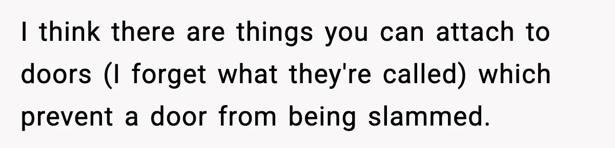 I think there are things you can attach to doors (I forget what they're called) which prevent a door from being slammed.