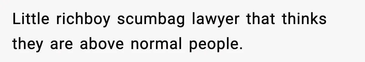 Little richboy scumbag lawyer that thinks they are above normal people.