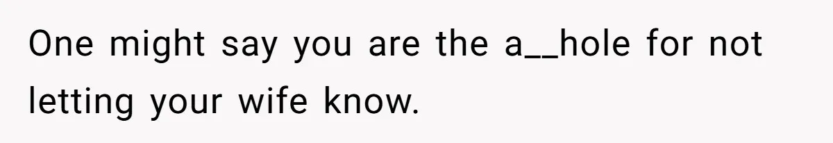 One might say you are the a__hole for not letting your wife know.