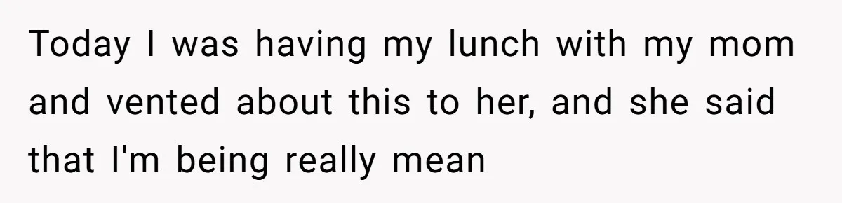 Today I was having my lunch with my mom and vented about this to her, and she said that I'm being really mean
