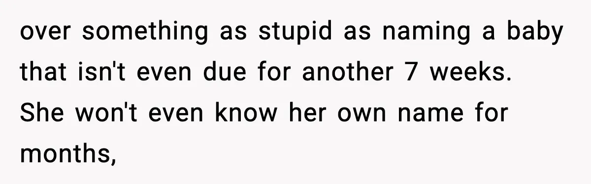 over something as stupid as naming a baby that isn't even due for another 7 weeks. She won't even know her own name for months,