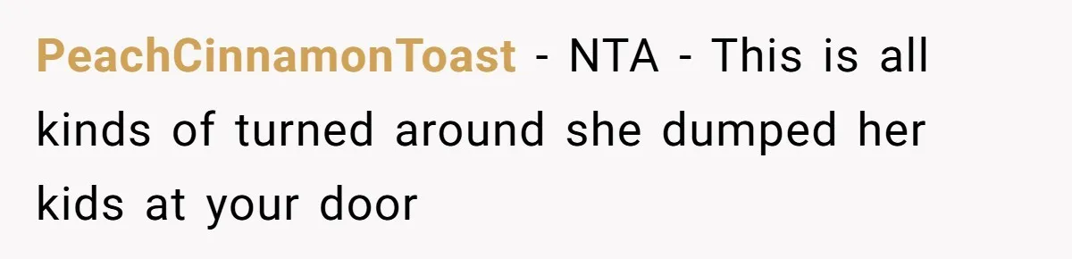 PeachCinnamonToast − NTA - This is all kinds of turned around she dumped her kids at your door