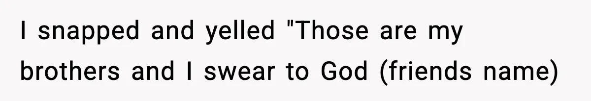 I snapped and yelled "Those are my brothers and I swear to God (friends name)