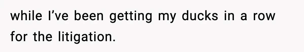 while I’ve been getting my ducks in a row for the litigation.