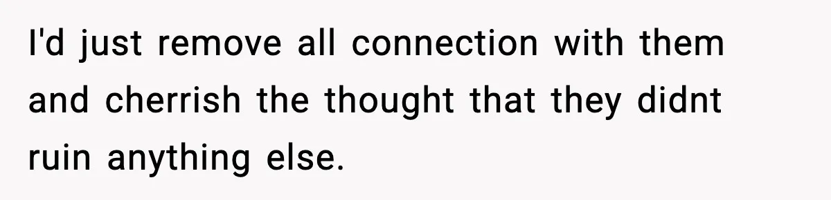 I'd just remove all connection with them and cherrish the thought that they didnt ruin anything else.