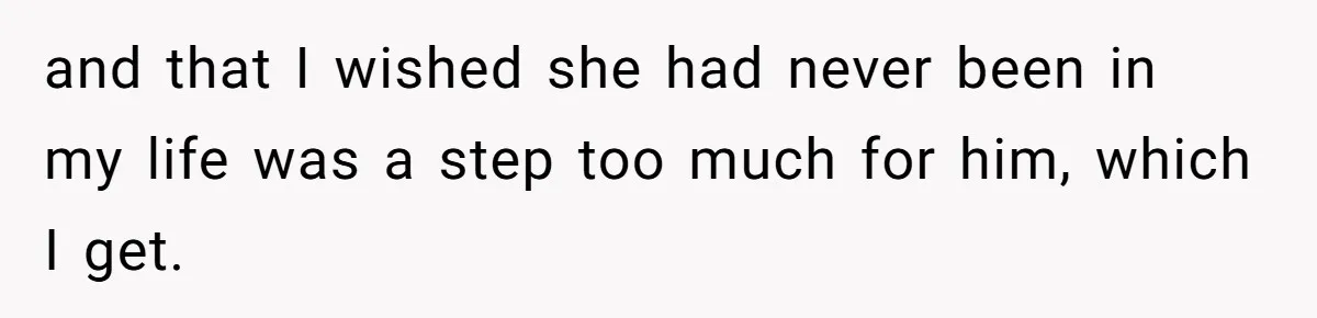 and that I wished she had never been in my life was a step too much for him, which I get.