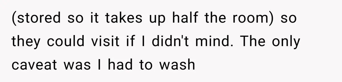 (stored so it takes up half the room) so they could visit if I didn't mind. The only caveat was I had to wash