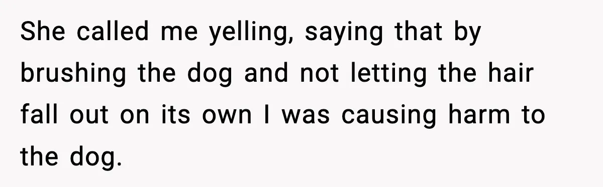 Babysitter Refuses To Return After Mom Fires Him For Brushing Dog, Then Begs Him To Come Back She called me yelling, saying that by brushing the dog and not letting the hair fall out on its own I was causing harm to the dog.