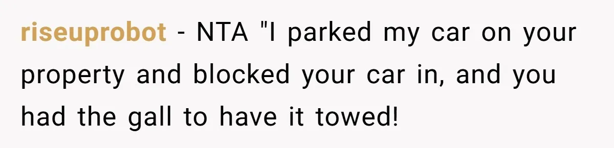 riseuprobot − NTA "I parked my car on your property and blocked your car in, and you had the gall to have it towed!