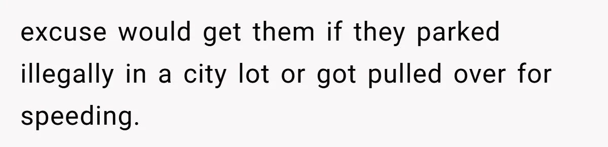 excuse would get them if they parked illegally in a city lot or got pulled over for speeding.