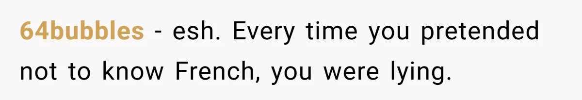64bubbles − esh. Every time you pretended not to know French, you were lying.