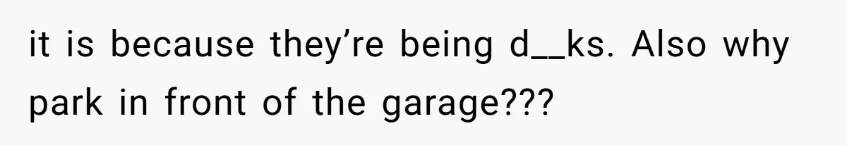 it is because they’re being d__ks. Also why park in front of the garage???