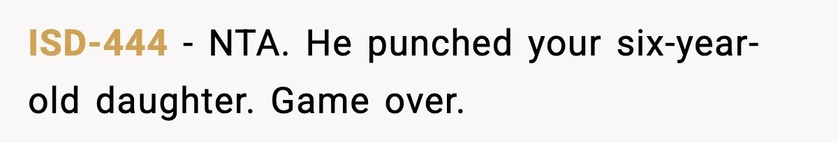 ISD-444 - NTA. He punched your six-year-old daughter. Game over.