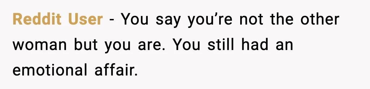 Reddit User - You say you’re not the other woman but you are. You still had an emotional affair.