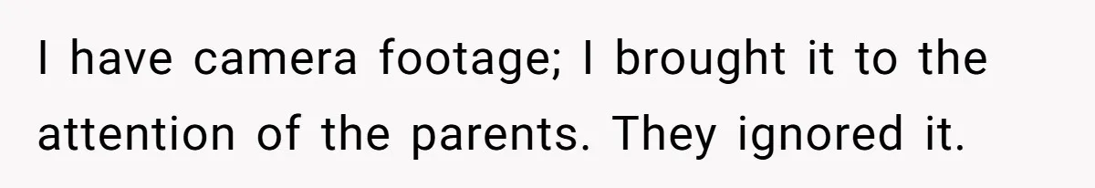 I have camera footage; I brought it to the attention of the parents. They ignored it.