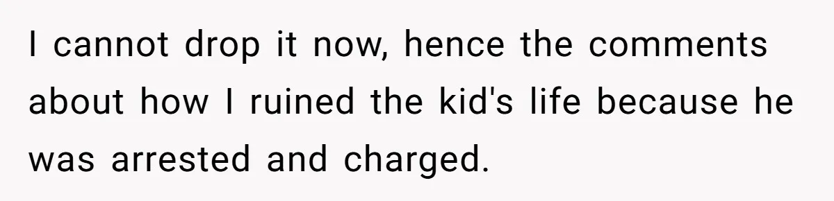 I cannot drop it now, hence the comments about how I ruined the kid's life because he was arrested and charged.