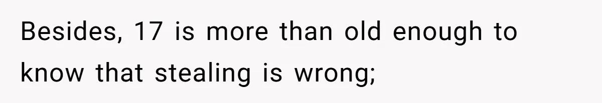 Besides, 17 is more than old enough to know that stealing is wrong;