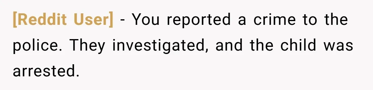 [Reddit User] − You reported a crime to the police. They investigated, and the child was arrested.
