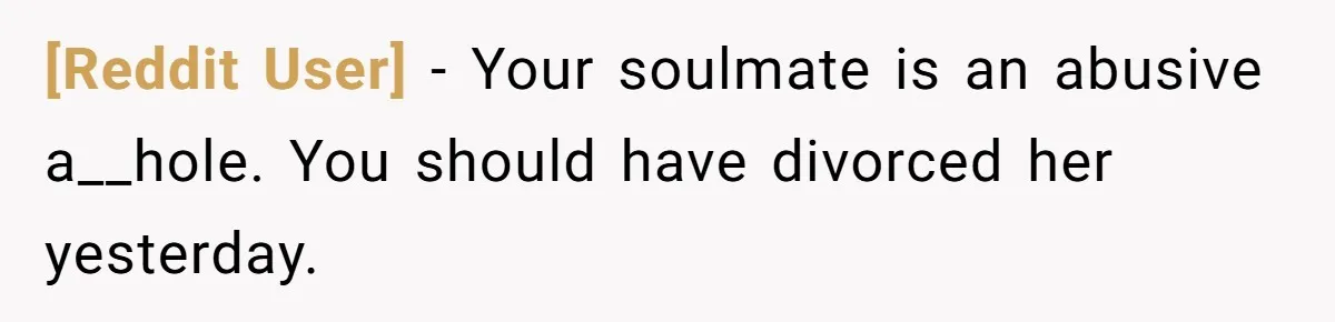 [Reddit User] − Your soulmate is an abusive a__hole. You should have divorced her yesterday.