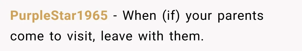 PurpleStar1965 − When (if) your parents come to visit, leave with them.