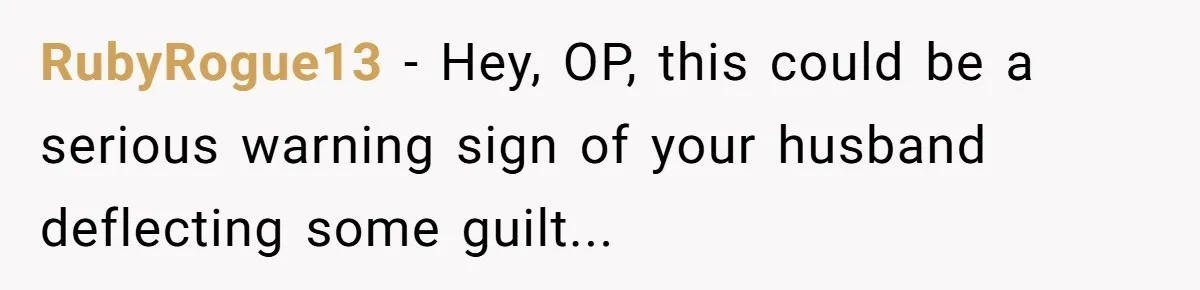 RubyRogue13 − Hey, OP, this could be a serious warning sign of your husband deflecting some guilt...