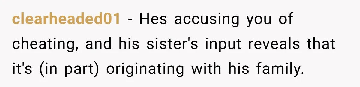 clearheaded01 − Hes accusing you of cheating, and his sister's input reveals that it's (in part) originating with his family.
