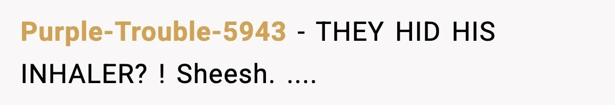 Purple-Trouble-5943 − THEY HID HIS INHALER? ! Sheesh. ....