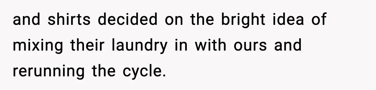 and shirts decided on the bright idea of mixing their laundry in with ours and rerunning the cycle.