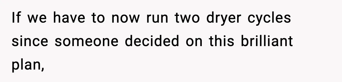 If we have to now run two dryer cycles since someone decided on this brilliant plan,