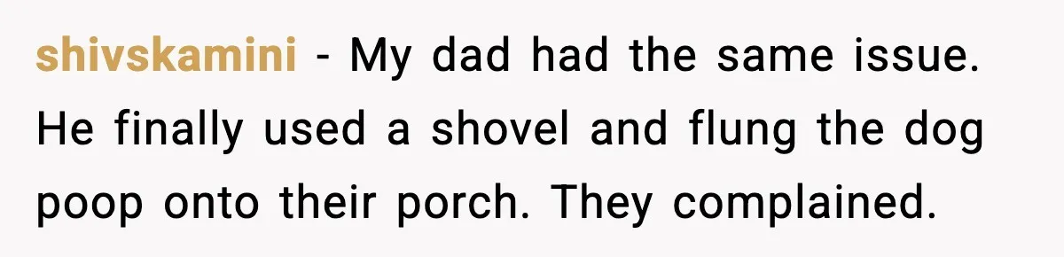 shivskamini - My dad had the same issue. He finally used a shovel and flung the dog poop onto their porch. They complained.
