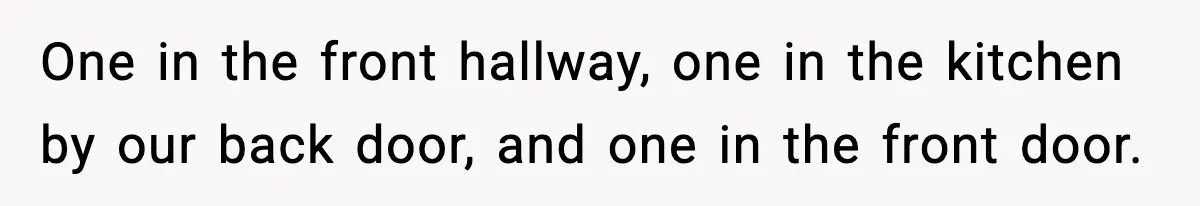 Security Cameras Catch Mother-In-Law Breaking In, Couple Decides To Leave One in the front hallway, one in the kitchen by our back door, and one in the front door.