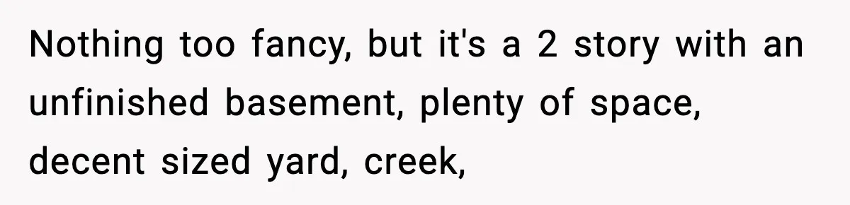 Nothing too fancy, but it's a 2 story with an unfinished basement, plenty of space, decent sized yard, creek,