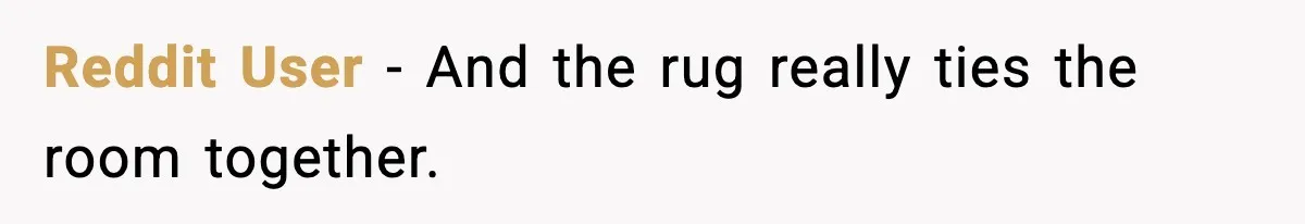 Reddit User - And the rug really ties the room together.