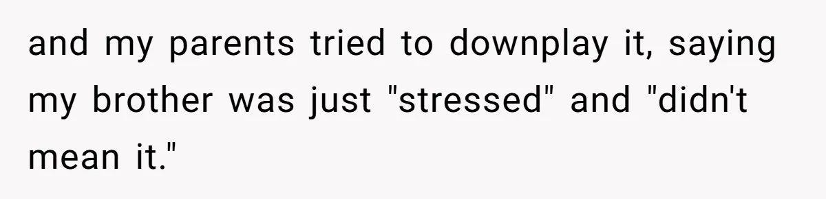 and my parents tried to downplay it, saying my brother was just "stressed" and "didn't mean it."