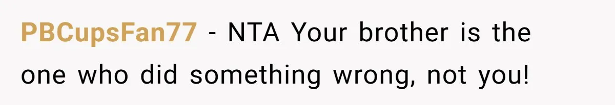 PBCupsFan77 − NTA Your brother is the one who did something wrong, not you!