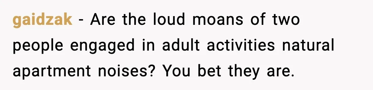 gaidzak - Are the loud moans of two people engaged in adult activities natural apartment noises? You bet they are.